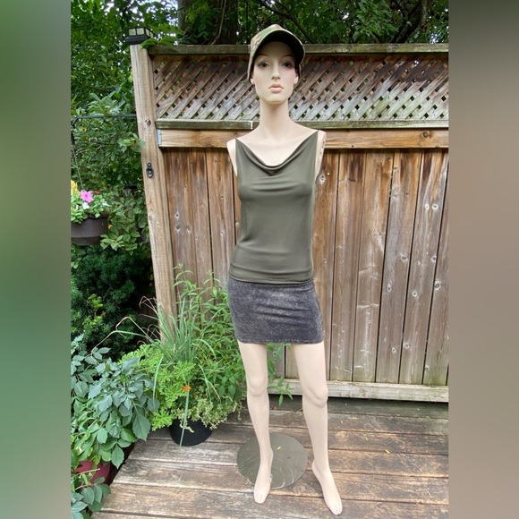 Y2K Army Green Cowl Neck Tank Top - Picture 6 of 9